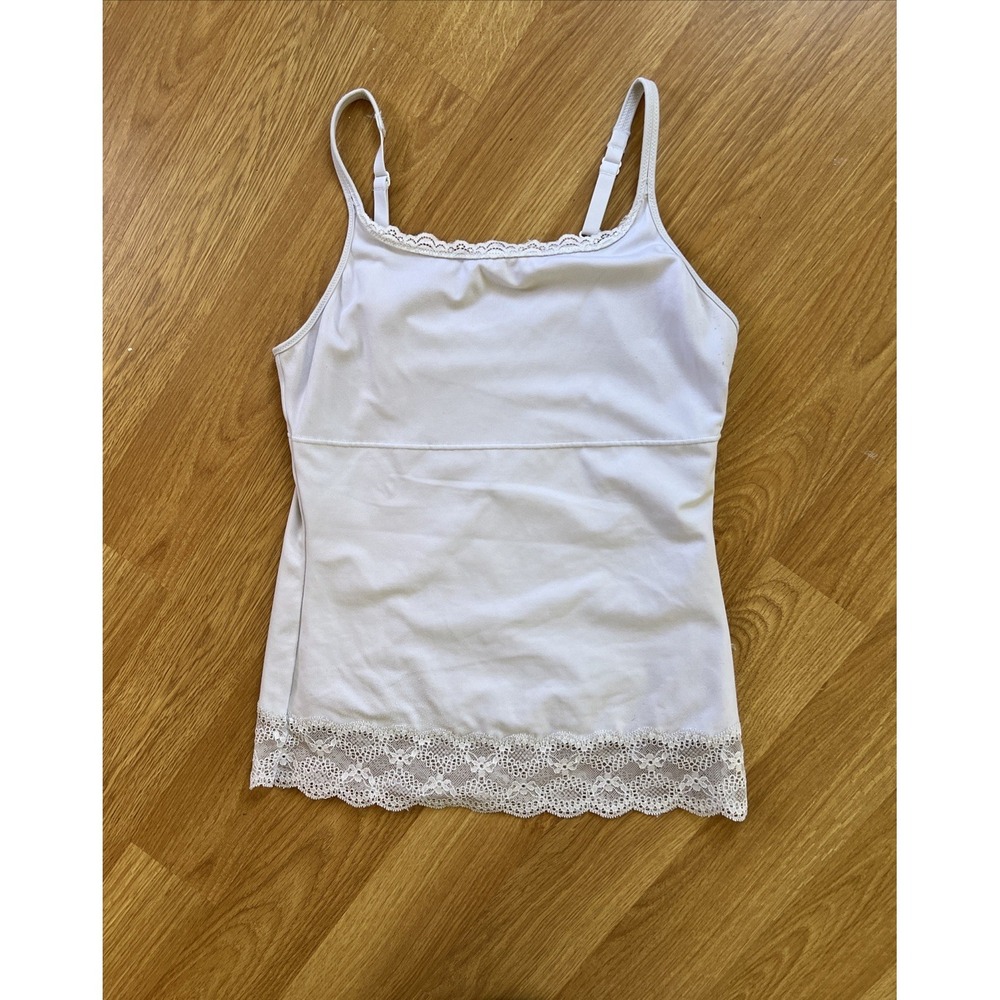 Flexees White Tank Lace Trim Size XL Y2K 90s Basic Cami Casual Going Out Capsule